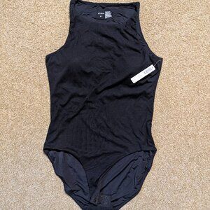 Soma Ribbed High Neck Ribbed Sleeveless Bodysuit in Black Size Medium